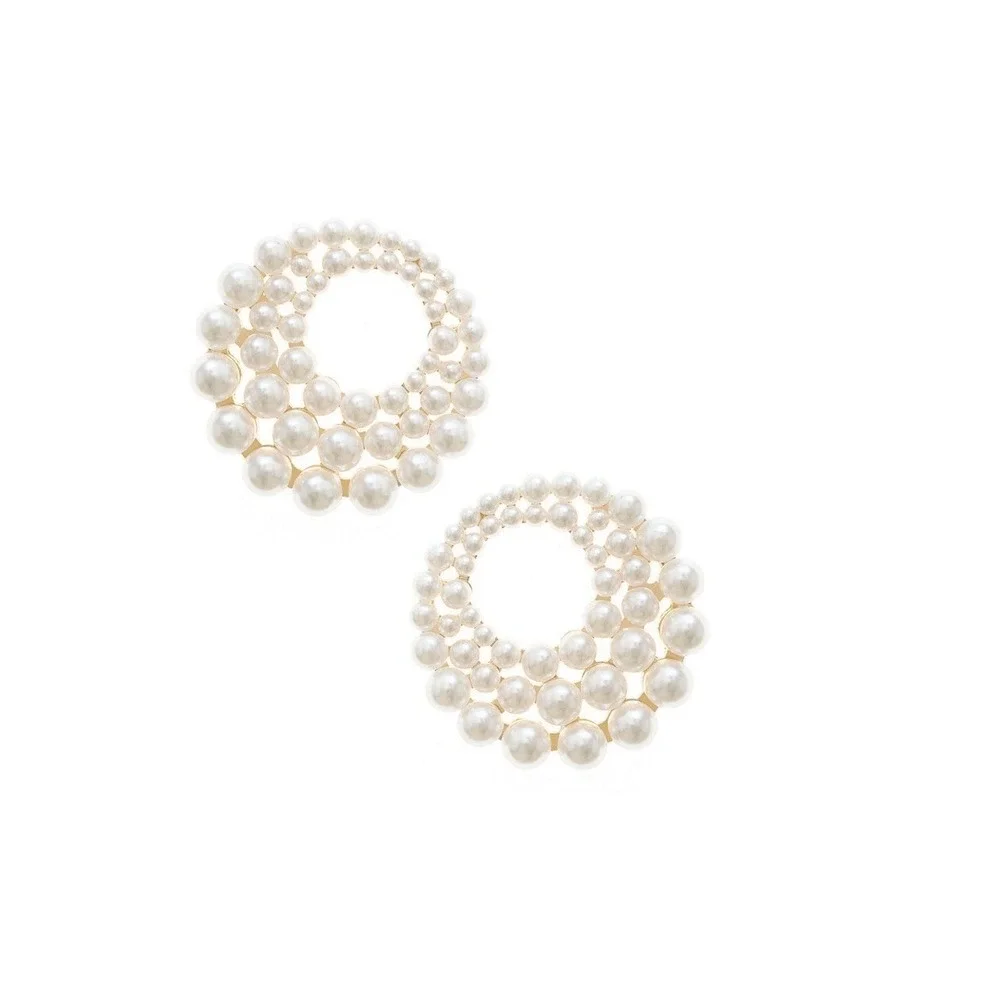 Ettika Blushing Pearl Earrings Round Circular Shape- 18k Gold Plated (BRAND NEW)